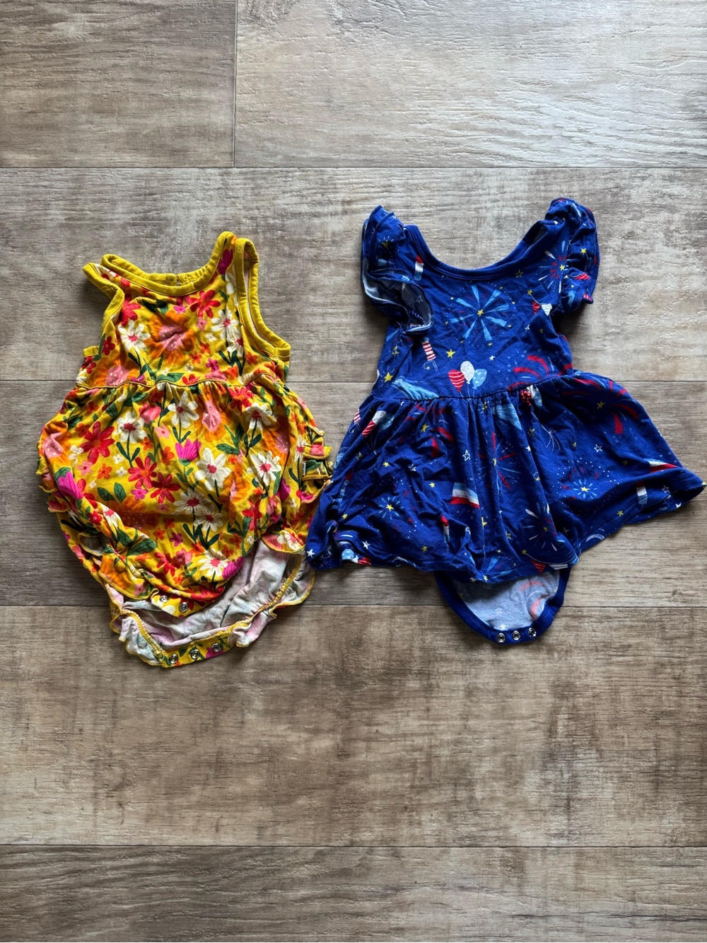 Little Sleepies Yellow Floral One-Piece & Blue Space Skirted Bodysuit Set